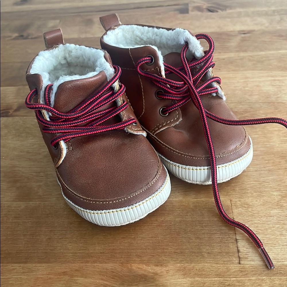 Brown baby Boots with Red Laces